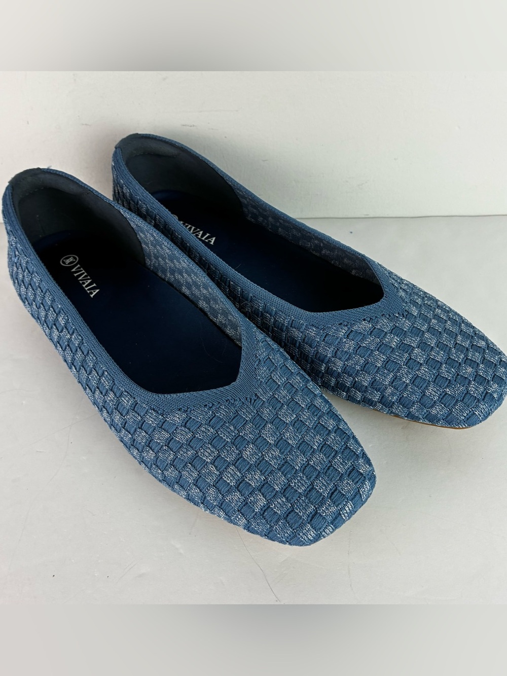 Vivaia Margot Blue Square Toe Flats NWOT